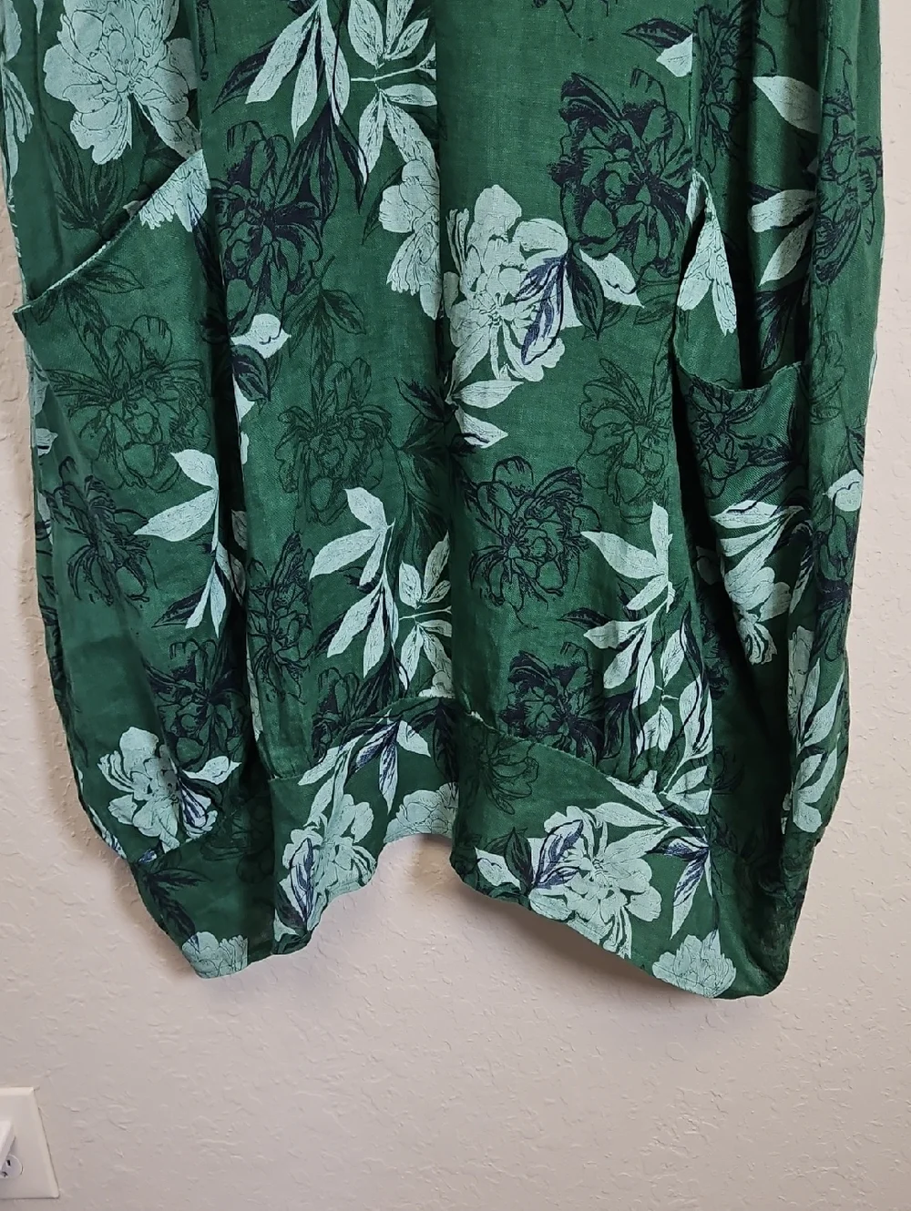 Made in Italy Green Floral Linen Dress, Size M/L